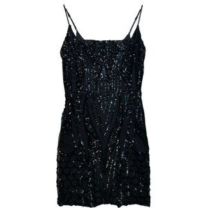 Windsor Women's Sequin Spaghetti Strap Mini Dress Sleeveless Black Zipper Back